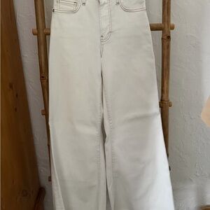 Frame Denim Women's Cream Le Palazzo Crop Jeans, Raw hem.